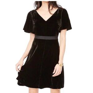 Ann Taylor Petite Velvet V-neck Flutter Short Sleeve A Line Dress Black Size 12P